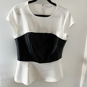 Black Faux Leather and White Blouse